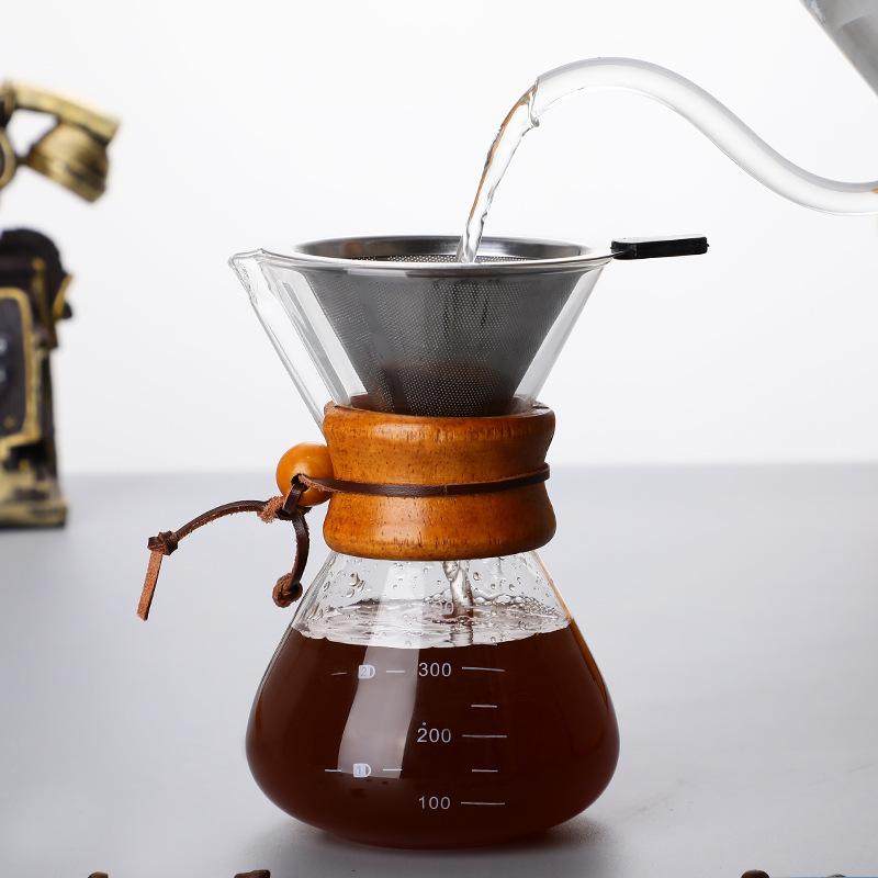 Hitzebeständige Glas-Handbrühkaffeekanne Hohes Borosilikat-Teilgeschirr mit Filter-Kaffeegeschirr-Set Brühen