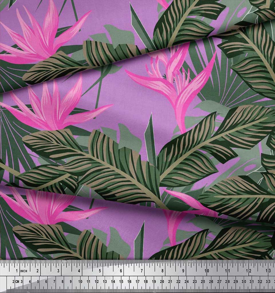 Soimoi Japan Crepe Satin Stoff Blomster & Blader Tropisk Stoff Prints etter meter 42 tommer