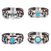 Vintage Turquoise Crystal Floral Triple-Layer Leather Bracelet