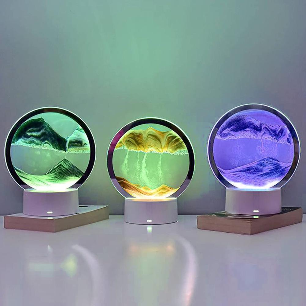 Lampe de Table Sable Mouvant Peinture Art du Sable Paysage en Verre