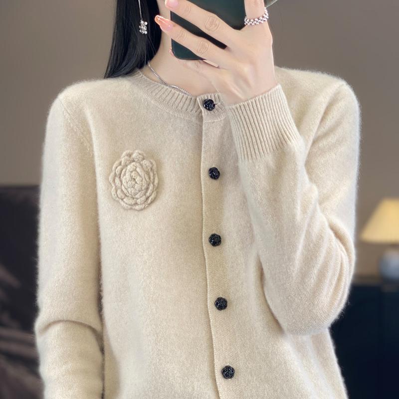 QingHe Cashmere Women's 30% Cashmere Cardigan - Soft & Warm Wool Blend Sweater