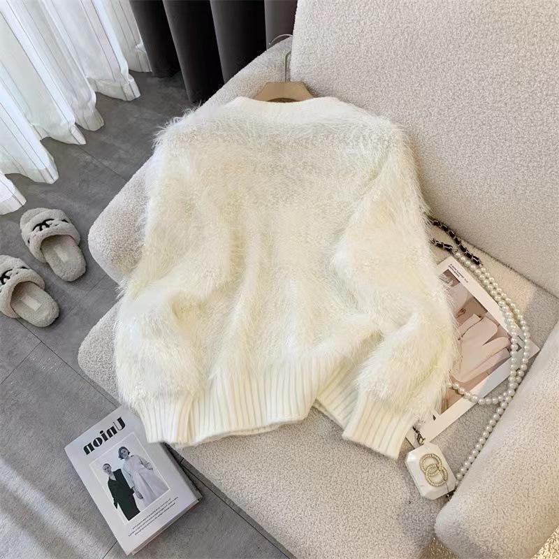 Women's Autumn/Winter Faux Mink Velvet Knit Cardigan - Soft, Glossy, and Cozy Sweater Jacket