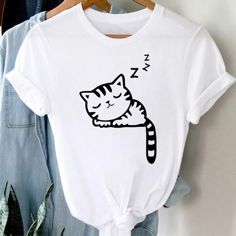 T-Shirts Women Cute Cartoon Print Fashion Tshirt For Woman Tees Tops Graphic Female T Shirt White Womens T-Shirt