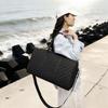 Large Capacity Travel Gym Shoulder Bag With Grid PU Leather Water Resistant Minimalist Crossbody Men Women