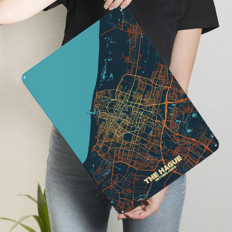 The Hague City Map Poster Map Metal Signs Wall Art of Murals Customizable Tin Sign for Home Room Decoration Bathroom Decor Retro