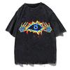 Schwarzes Source Washed T-Shirt Vintage Unisex High Street Farbe Kreatives Augen-Grafik Original Herren T-Shirts Mode