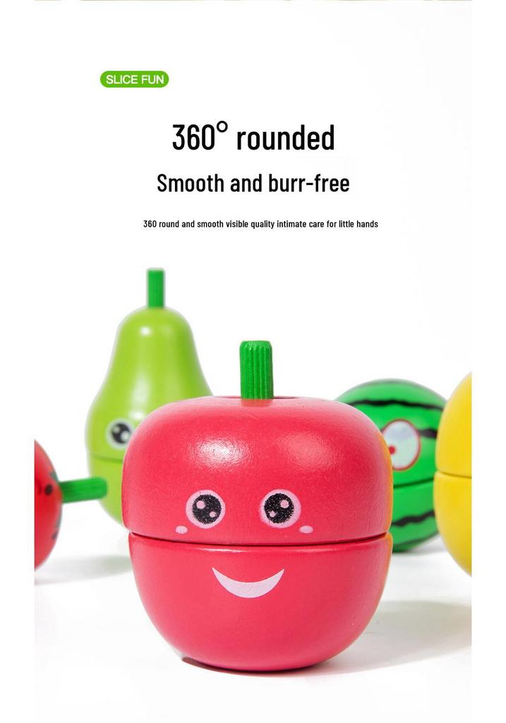 Kids' Wooden Fruit Cutting Toy Set - Educational Role-Play Kitchen Bucket