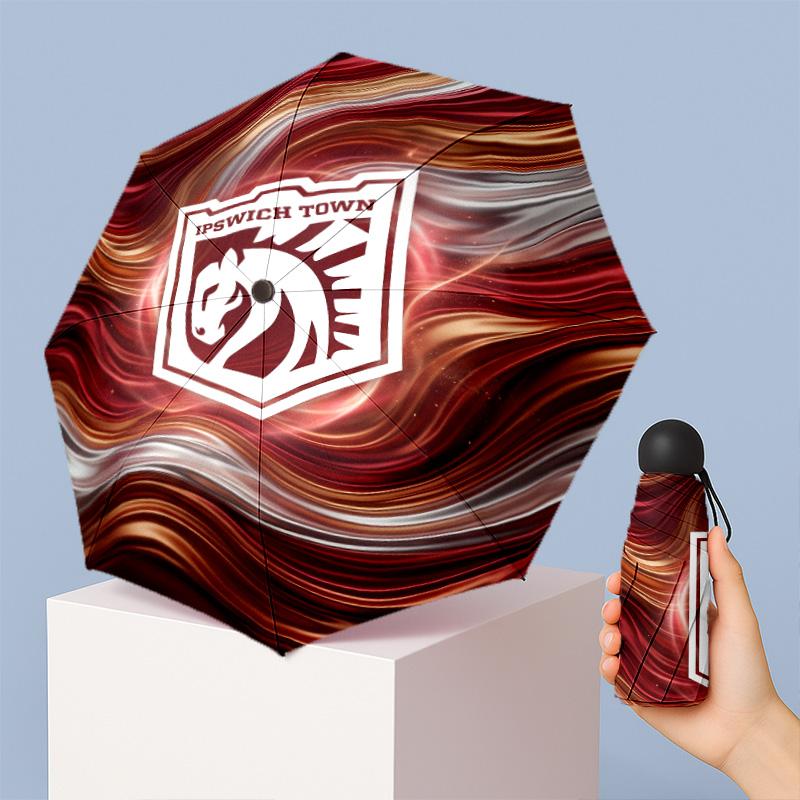 Ipswich Town Football Pattern Printed Mini 5 Folds 8 Ribs Compact Umbrella Windproof Waterproof Lightweight Portable Folding