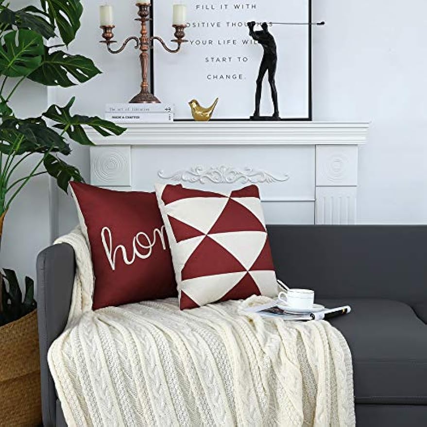 Rote geometrische moderne dekorative Kissenhülle für Kissen Wohnzimmer Sofakissenbezug 45x45 cm Kissenbezug Heimdekoration