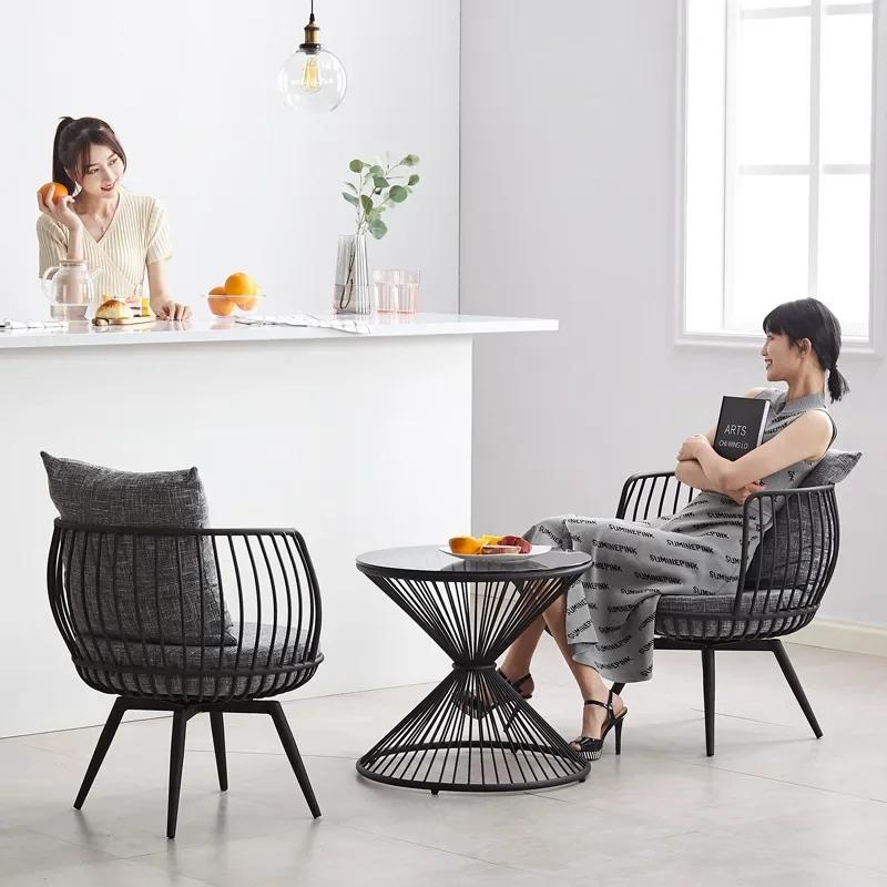 Nordic Living Room Chairs Wrought Iron Sofa Luxury Minimalist Chairs Hair Salon Rest Area Chair Coffee Restaurant Deck Armchair