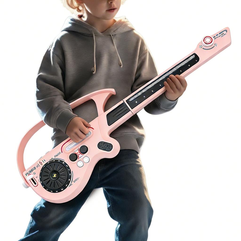 Kids Music Electric Guitar Foldable Stringless Smart Guitar Toy with DJ Turntable LED Lights for Children 3 Years Old