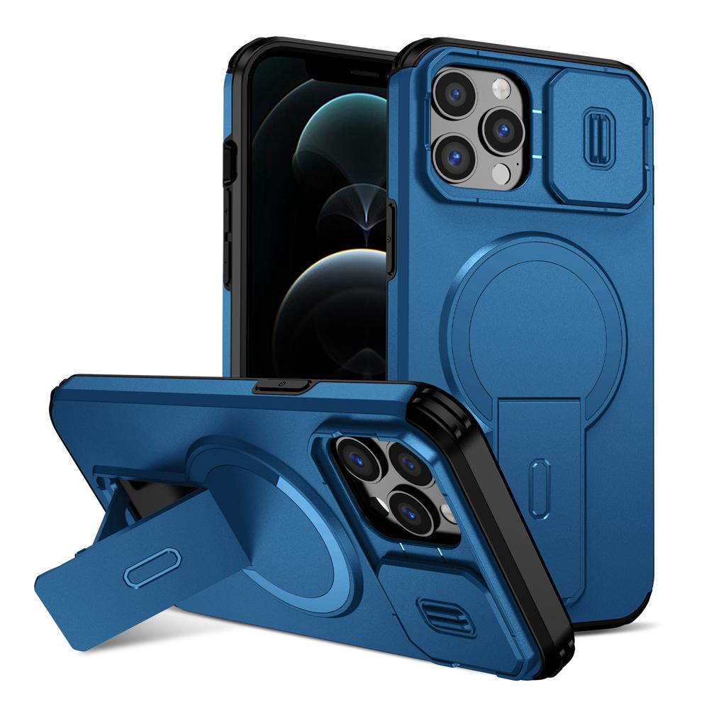 KEYSION Coque Magnétique Antichoc pour iPhone 11 12 Pro Max Coulissante Protection Objectif Appareil Photo Béquille Chargement Sans Fil Coque Arrière de Téléphone