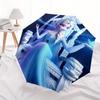 Elsa Queen of Ice Crystal Magic Cartoon Umbrella, Portable 3-Fold Compact Umbrella, Suitable for Camping, Hiking and Travel, Ideal Easter Bi