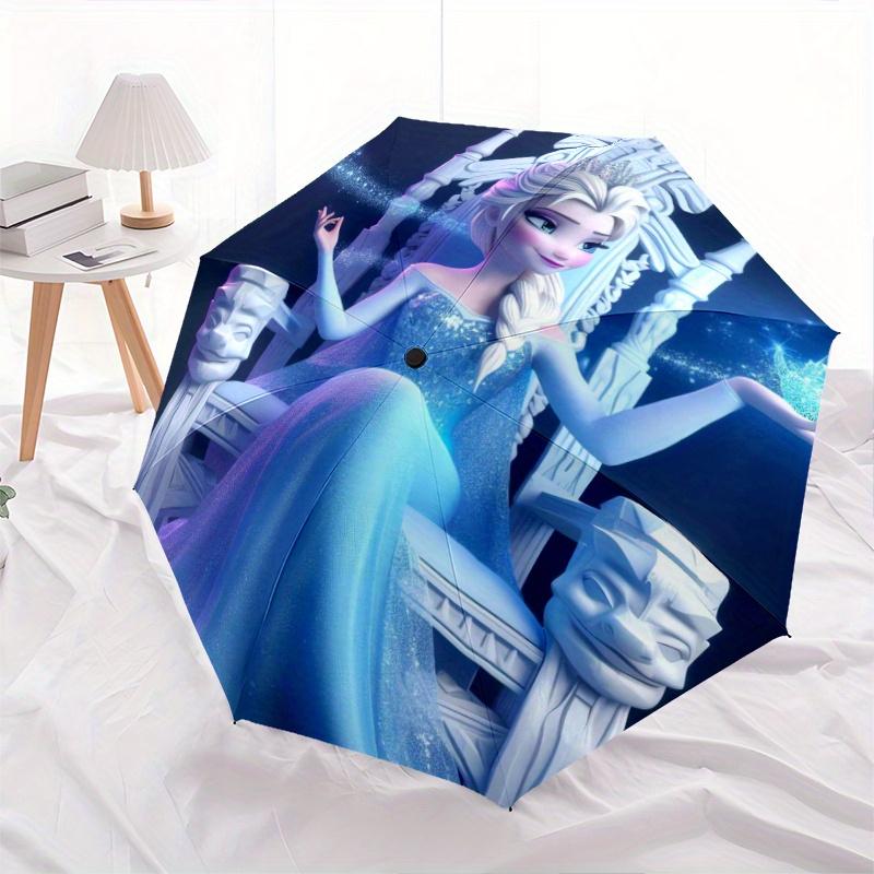 Elsa Queen of Ice Crystal Magic Cartoon Umbrella, Portable 3-Fold Compact Umbrella, Suitable for Camping, Hiking and Travel, Ideal Easter Bi