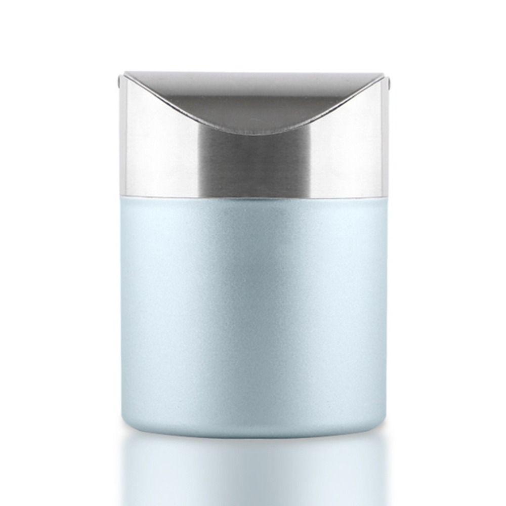 Dust-proof Mini Flip Trash Can Stainless Steel Creative Storage Bin Desktop Trash Can Makeup Brush