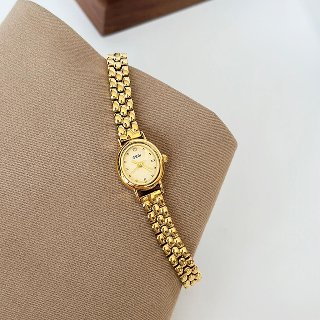 Women's Original Luxury Brands Watch, Retro Golden Oval Dial Steel Strip Premium Quartz Women's Watch Promotion, Gift
