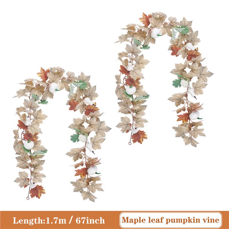 Autumn Harvest Maple Leaf & Pumpkin Vine Wreath for Living Room Decoration, Artificial Flowers & Greenery
