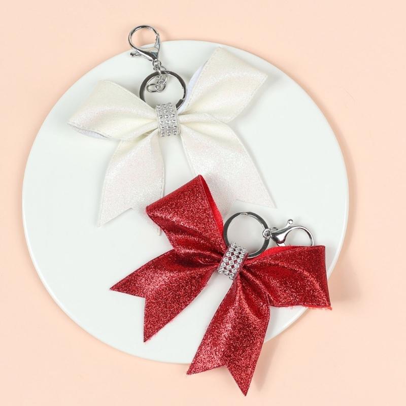 Vielseitiger Cheerleading-Schleifenanhänger Schicker Schlüsselanhänger mit Glitzer und Strasssteinen für Handykette oder Taschendekoration