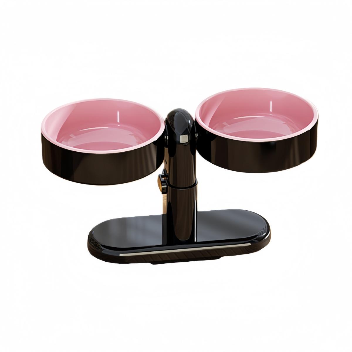 

Double Color Pet Cat Feeder High-legged Dual Bowl 360 Rotatable Detachable Suction Cup Feeding Bowl for Cats чорний