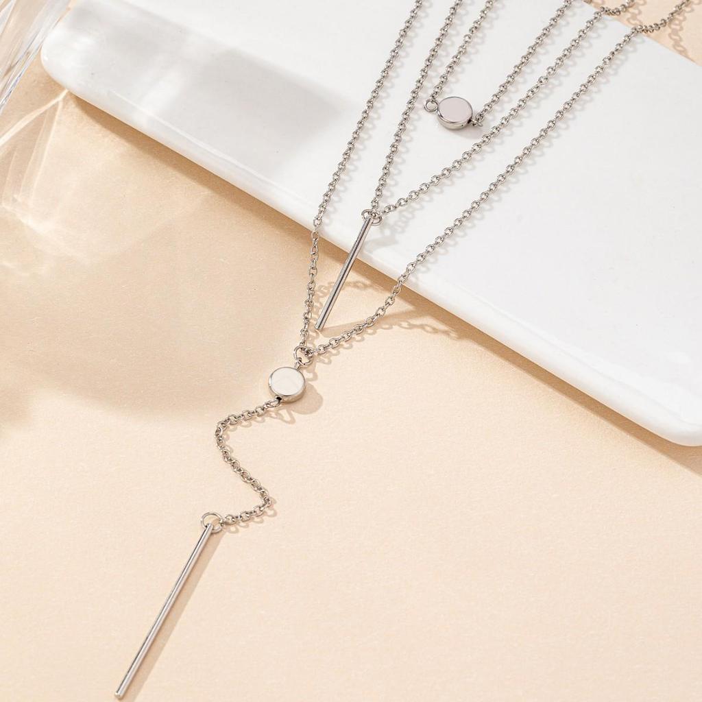 Minimalistisches 3-reihiges Halsketten-Set mit Punkt- und Stäbchen-Anhänger