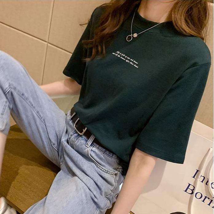 

Жіночі футболки Літня корейська футболка з коротким рукавом Harajuku з літерним принтом Топи з круглим вирізом Футболка Mujer Camisetas XXL зелений