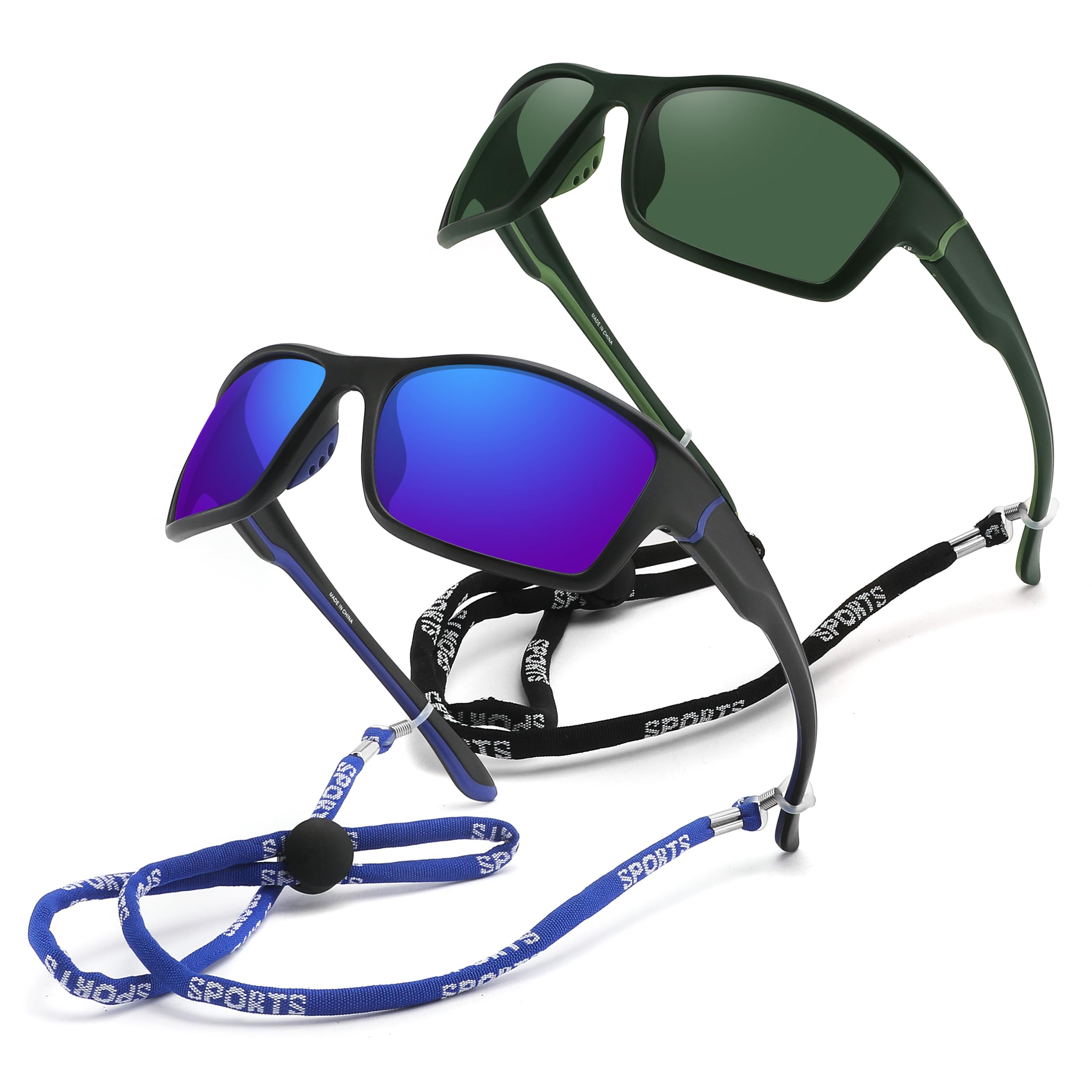 

SINSPORT Eyewear Polarized UV Protection for Sports Sunglasses with Glasses Strap 2-Pack Sunglasses, Fishing, Cycling, Hiking, Baseball,