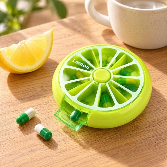 Portable Vitamin Holder for Trips 7 Day Pill Organizer, Rotary Case, Cute Fruit Style Travel Medicine Case Compact ABS Container And Daily Supplements