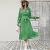 Women's Casual Dress with Flower Print Ankle-Length High Waist V-neck Long Sleeve for Autumn Winter