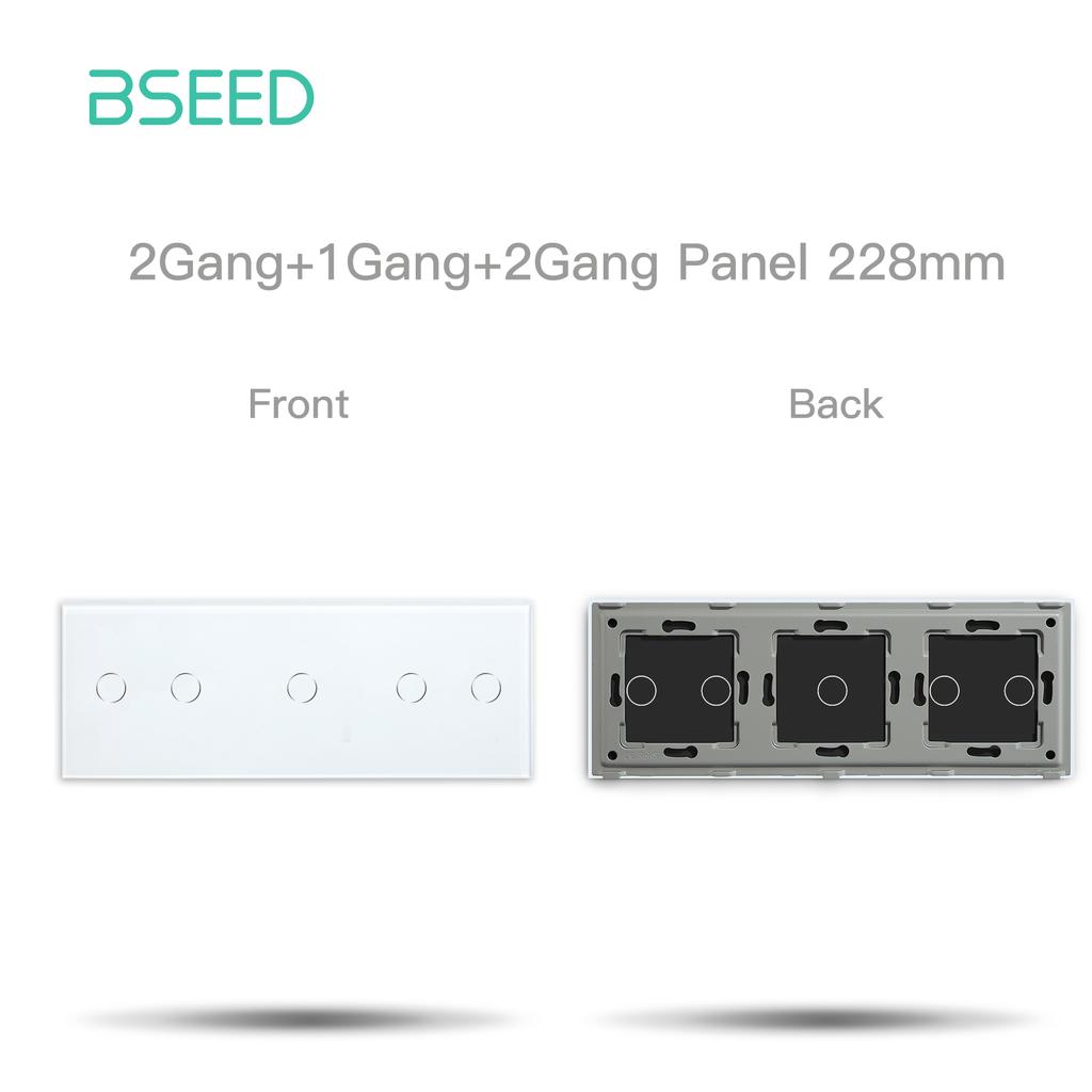 BSEED EU Standard 228mm Glass Panel 4/5Gang Touch Switch Panel Metal Frame Included Free Combination DIY Parts