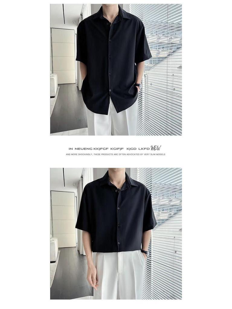 Ice Silk Men's Loose Fit Short Sleeve Button-Down Shirt - Korean, Hong Kong, Japanese Style, Plus Size, Wrinkle-Resistant