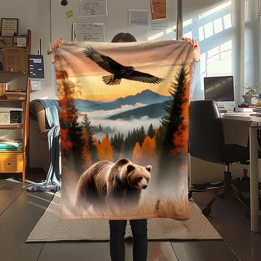 1Pc Brown Bear Print Flannel Blanket, High quality Comfortable for All Seasons, Home Decor, Warmth and Comfort, Perfect for Gifts