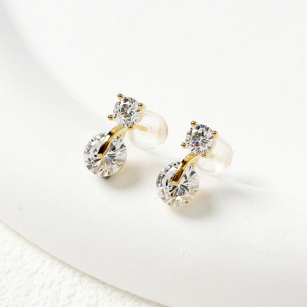 925 silver, gold-plated, diamond cubic silver needle earrings