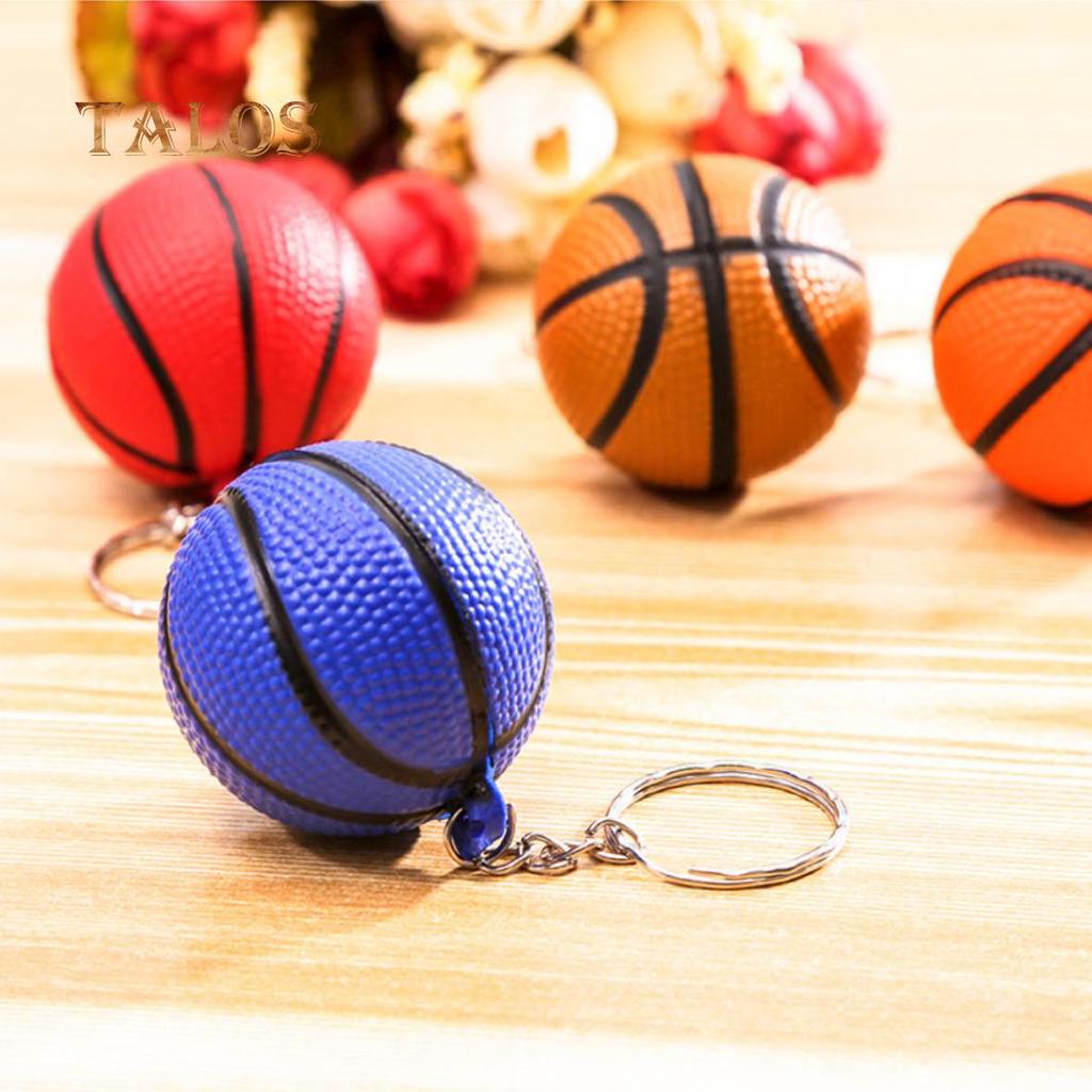 Cute Basketball Shape Sport Stress Ball Link Keychain Key Ring Bag Ornament Suspension Trinket