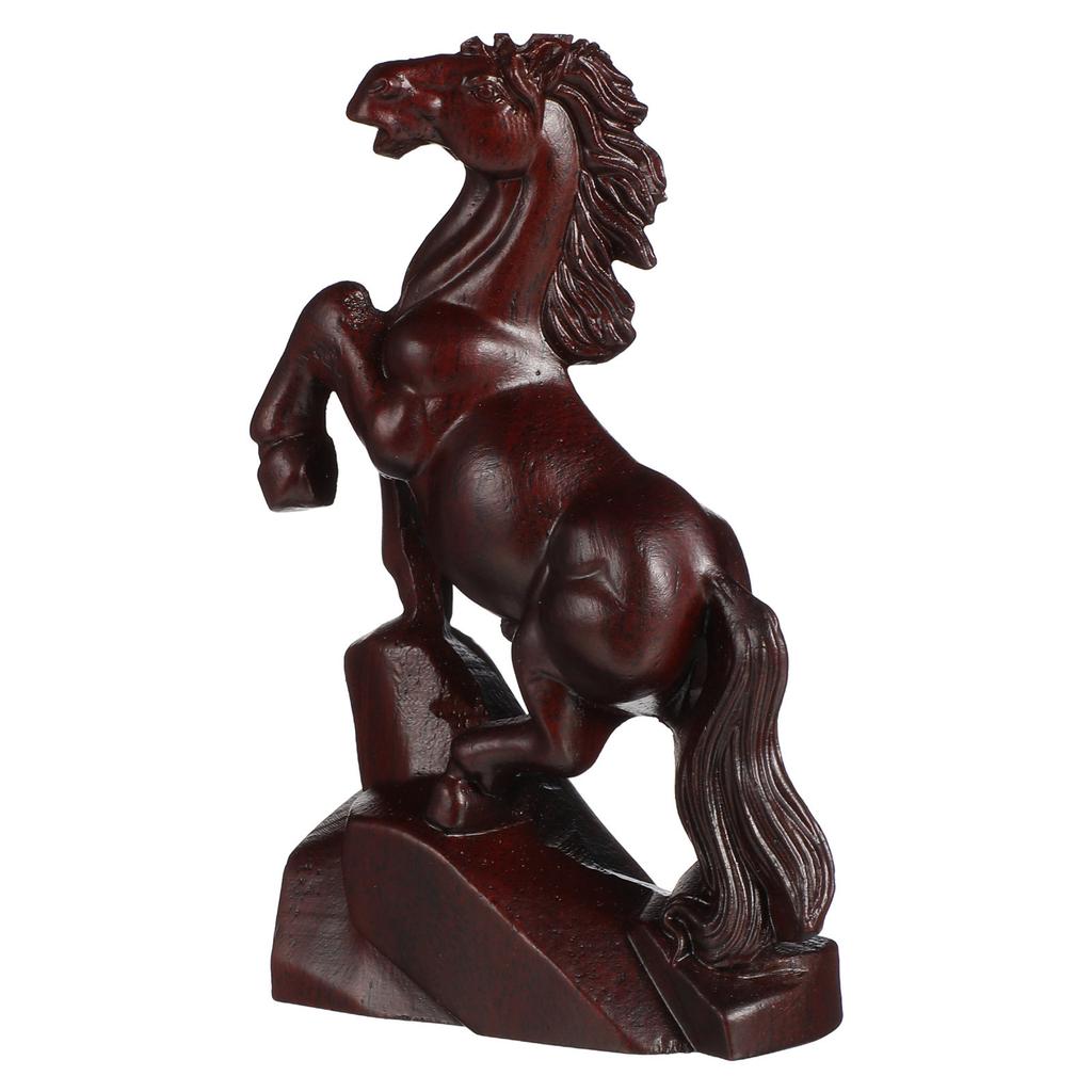 Wooden Horse Statue Hand-Carved Standing Horse Sculpture Decorative Animal Art for Home Living Room Office Bedroom Fengshui