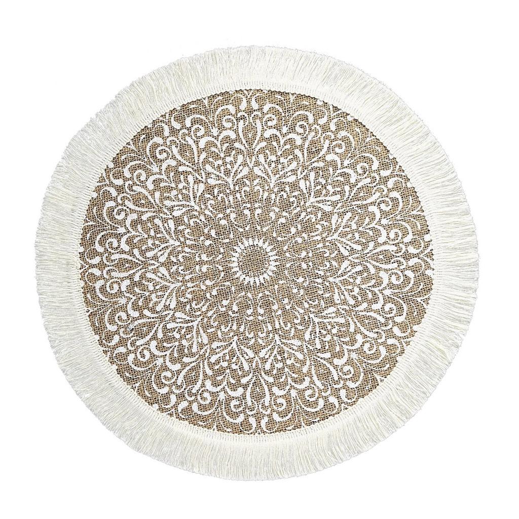 Sottopiatti Rotondi in Juta Naturale con Motivo Floreale Ecologico Vintage Decorazione da Pranzo per Uso Domestico