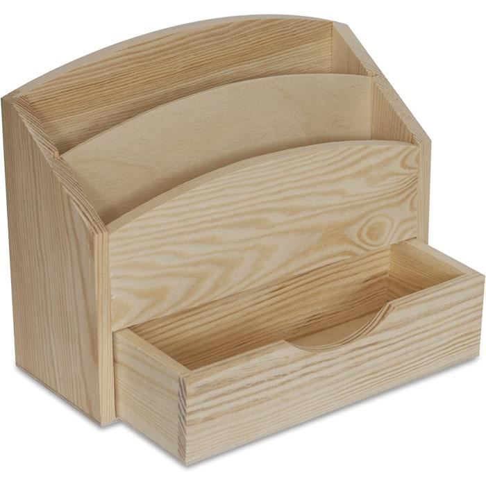 Organisateur - Creative Deco - 2 Compartiments - Tiroir - Bois Naturel - 25 x 10 x 20,5 cm