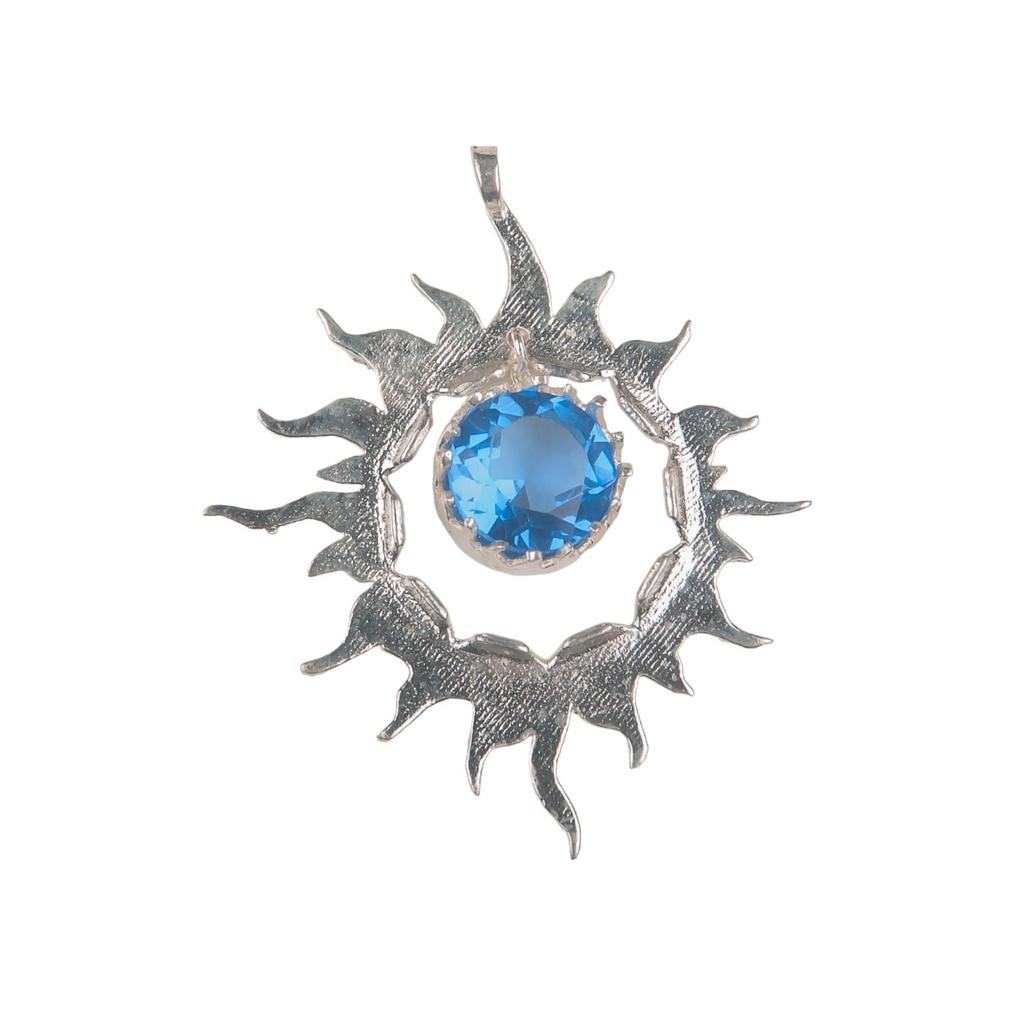 925 Solid Silver Multi Gemstone Sun Health Benefits Unisex Jewelry Pendant 1.76" CP-18