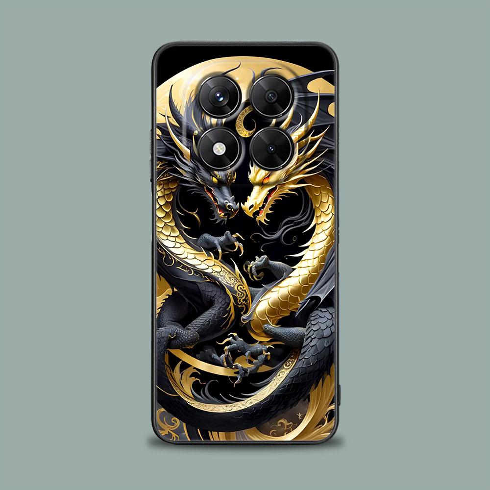 Phone Case for Xiaomi Redmi 15C 14C 12C 13C Redmi Note 15 14 13 12 11 10 Pro Plus 5G 12S Silicone Cover Cute Black White Dragon