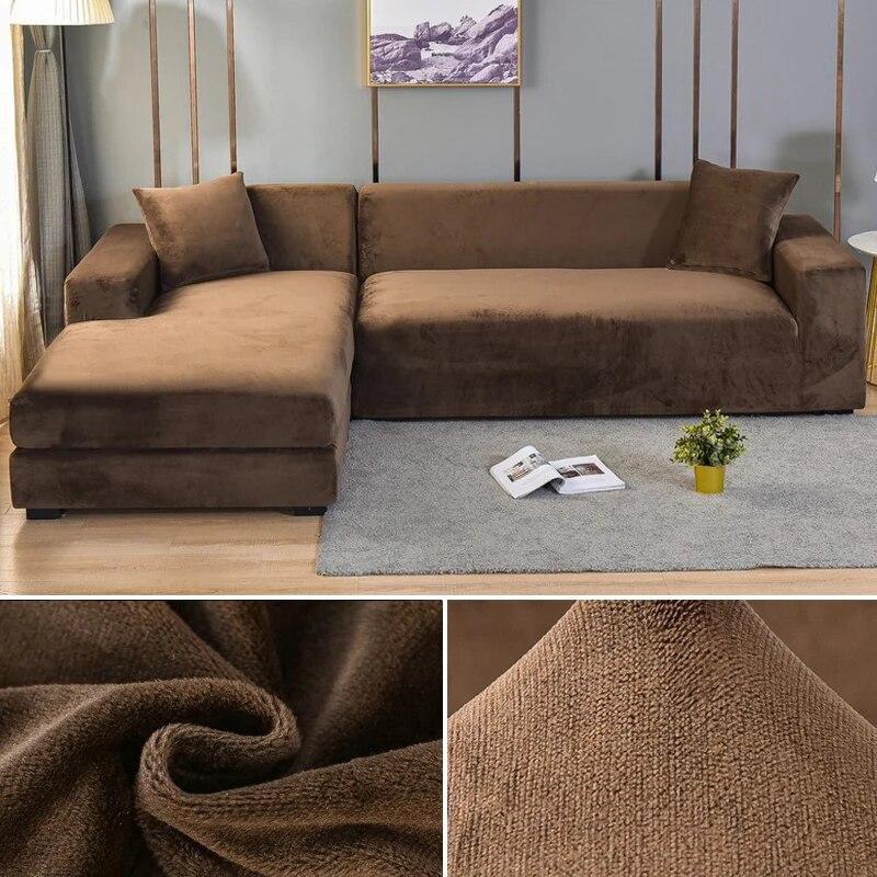 Velvet Sofa Cover for Living Room Thick Elastic Sofa Cover 1/2/3/4 Seater L Shaped Corner Sofa Cover Stretch Cover for Sofa