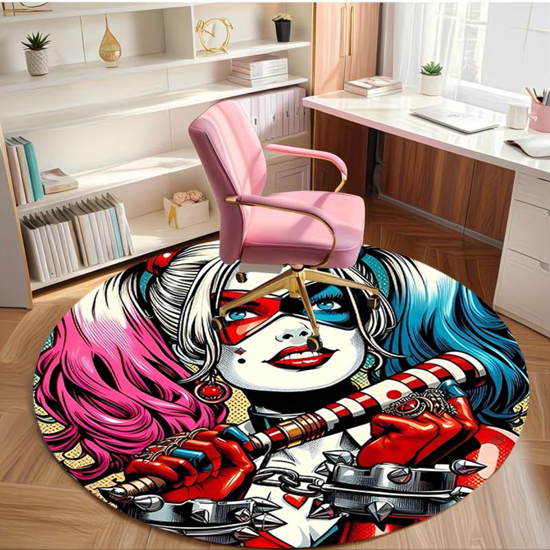 Harley Quinn Joker Print Round Rug, Washable Floor Carpet, For Entryway Dorm Laundry Room Office Study, Home Decor Birthday Christmas Gift