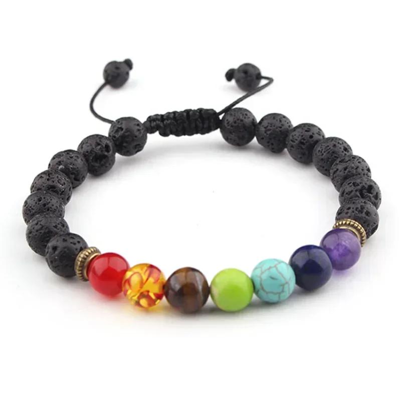 Fashion Creative Gifts 8mm Volcanic Stone Colorful Natural Stone Beads Handmade Beaded Braided Bracelet Anxiety Crystal Bracelet