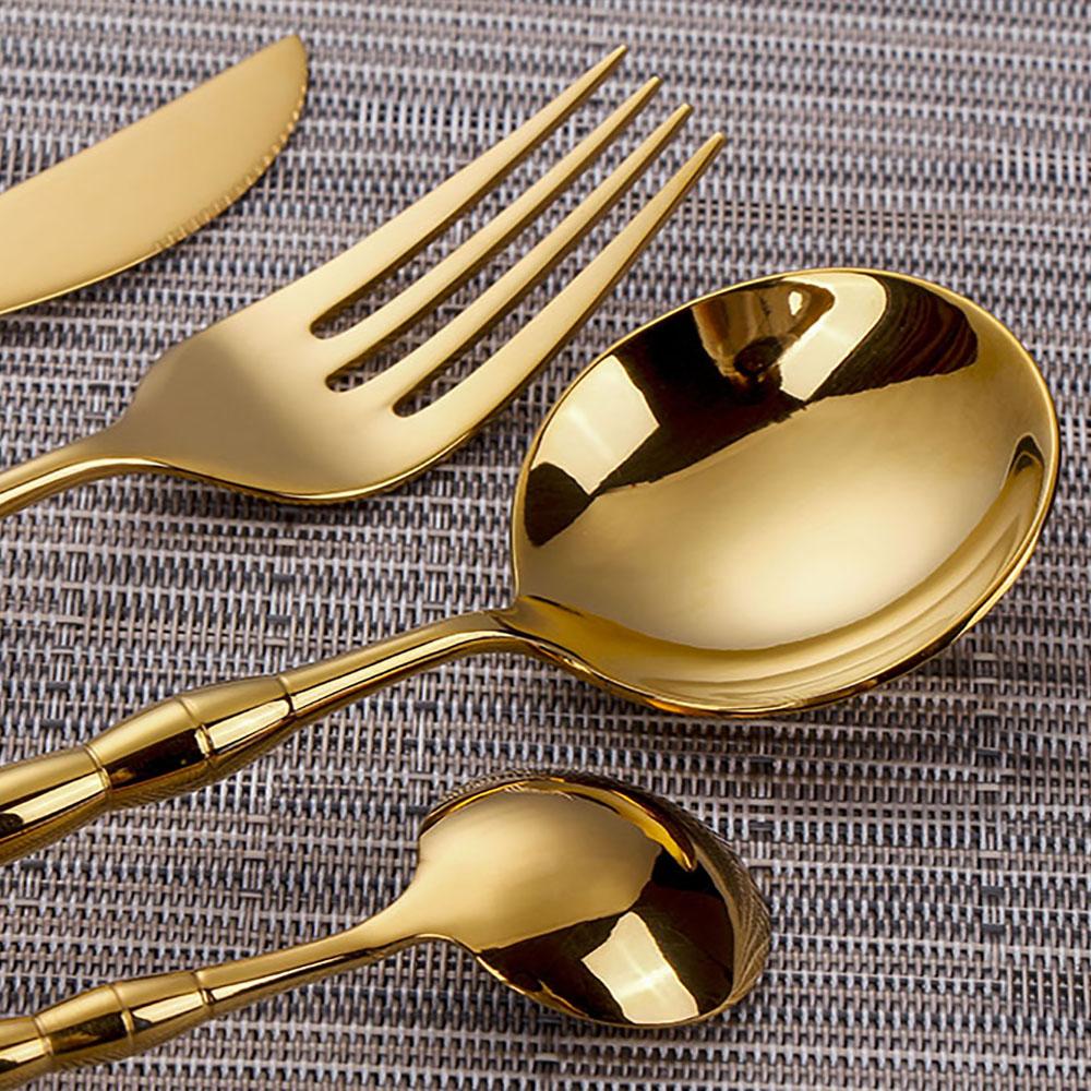 6/16Pcs Gold Tableware Stainless Steel 304 Cutlery Elegant Dinner Set Western Knife Fork Spoon Bead Shaped Handle Flatware