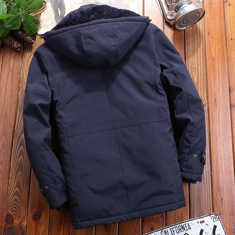 Winter Cotton Clothes Men's Medium and Long Thermal Cotton-padded Clothes with Fleece and Thickened Jackets, Loose Middle-aged and Young People