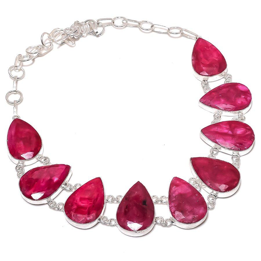 Kashmir Ruby (Simulated) Gemstone 925 Sterling Silver Jewelry Necklace 18" Q3E82