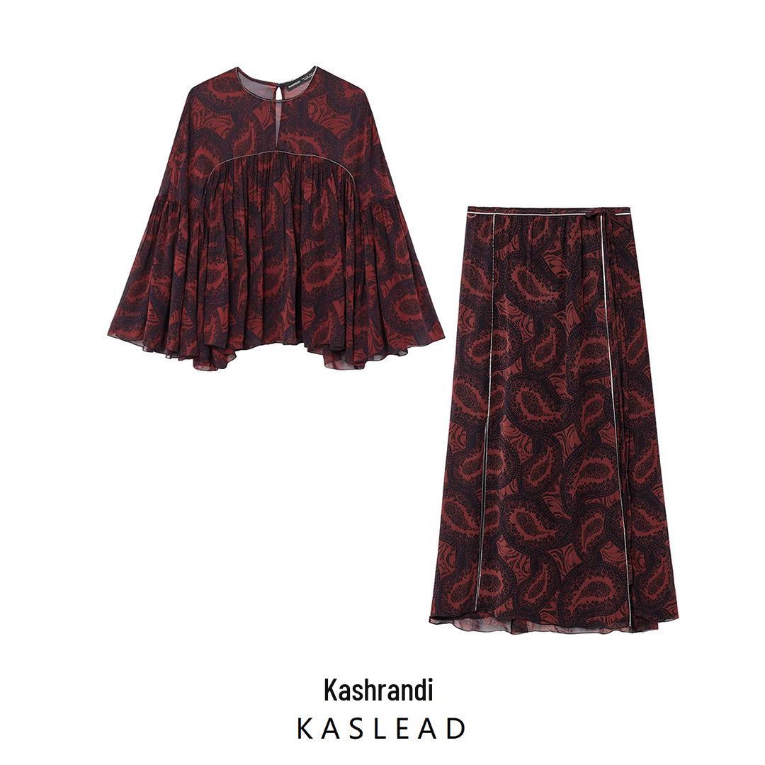 

2025 Spring Women s Fashion: European & American Style Printed Top and Skirt XS
