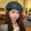 Women's Japanese Denim Heart Beret - Sweet & Versatile Octagonal Painter’s Hat for Large Heads