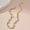 Gold Plated Double Layer Turquoise Color Seed Bead Bracelet With Extension Chain