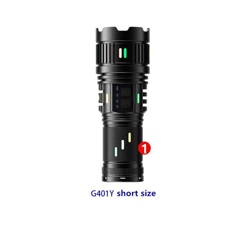 

High Power Long Range Torch LED Flashlight USB Rechargeable Super Bright Lantern With Luminous Strips Outdoor Lamp short style-no battery