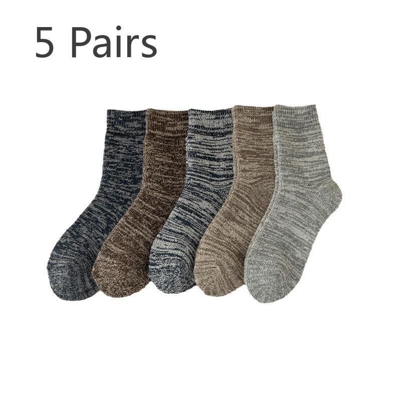 

5 пар мужских зимних шерстяных носков-труб с кольцом, плюшевых, толстых и теплых, однотонных, в национальном стиле 5 Pairs