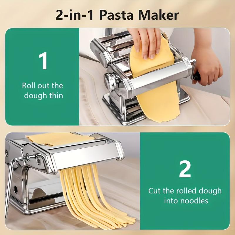 Pasta Maker Machine Stainless Steel Adjustable Manual Noodle Dumpling Press Two Cutters Spaghetti Fettuccini Lasagna Maker